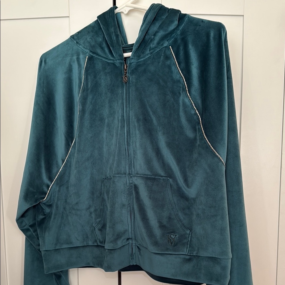 Teal Velour Zip-Up Hoodie